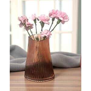 Vintage 1960s Pink Ribbed Glass Vase Made in Japan 10” Tall Mid Century Modern